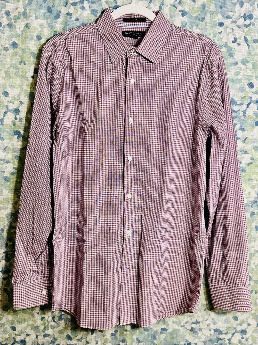 Banana Republic Slim Fit Non-Iron Red Blue Check Button Down Shirt Medium